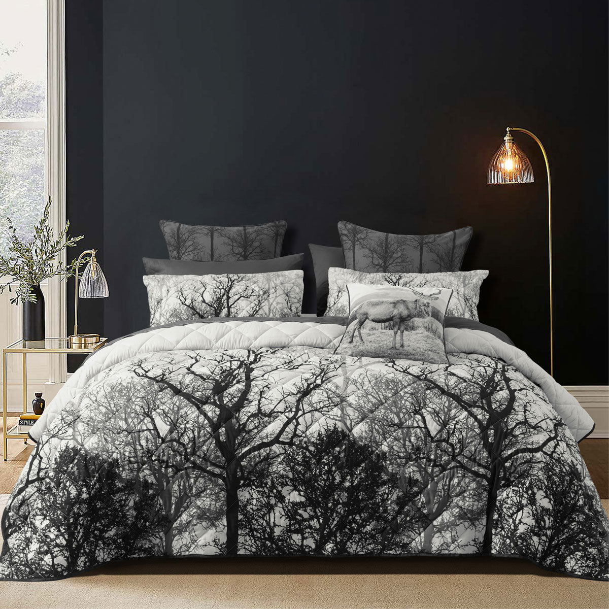 NNEDSZ Bianca Boscage Black Forest Printed Quilted Polyester Coverlet Set Queen/King