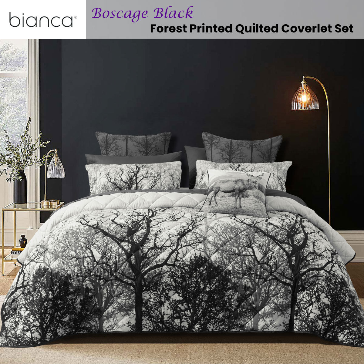 NNEDSZ Bianca Boscage Black Forest Printed Quilted Polyester Coverlet Set Queen/King