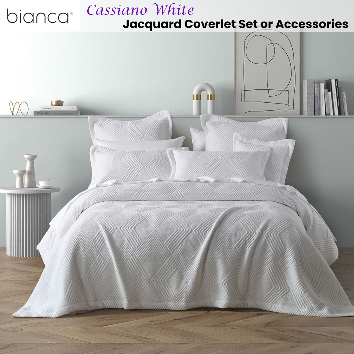 NNEDSZ Bianca Cassiano White Polyester Jacquard Coverlet Set Queen/King