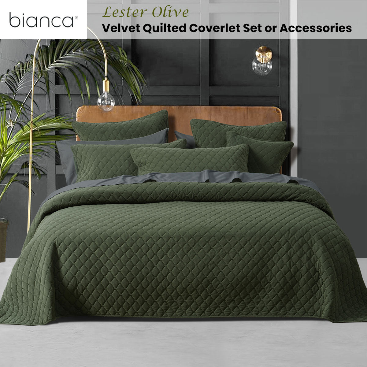 NNEDSZ Bianca Lester Olive Velvet Diamond Polyester Coverlet Set Queen/King