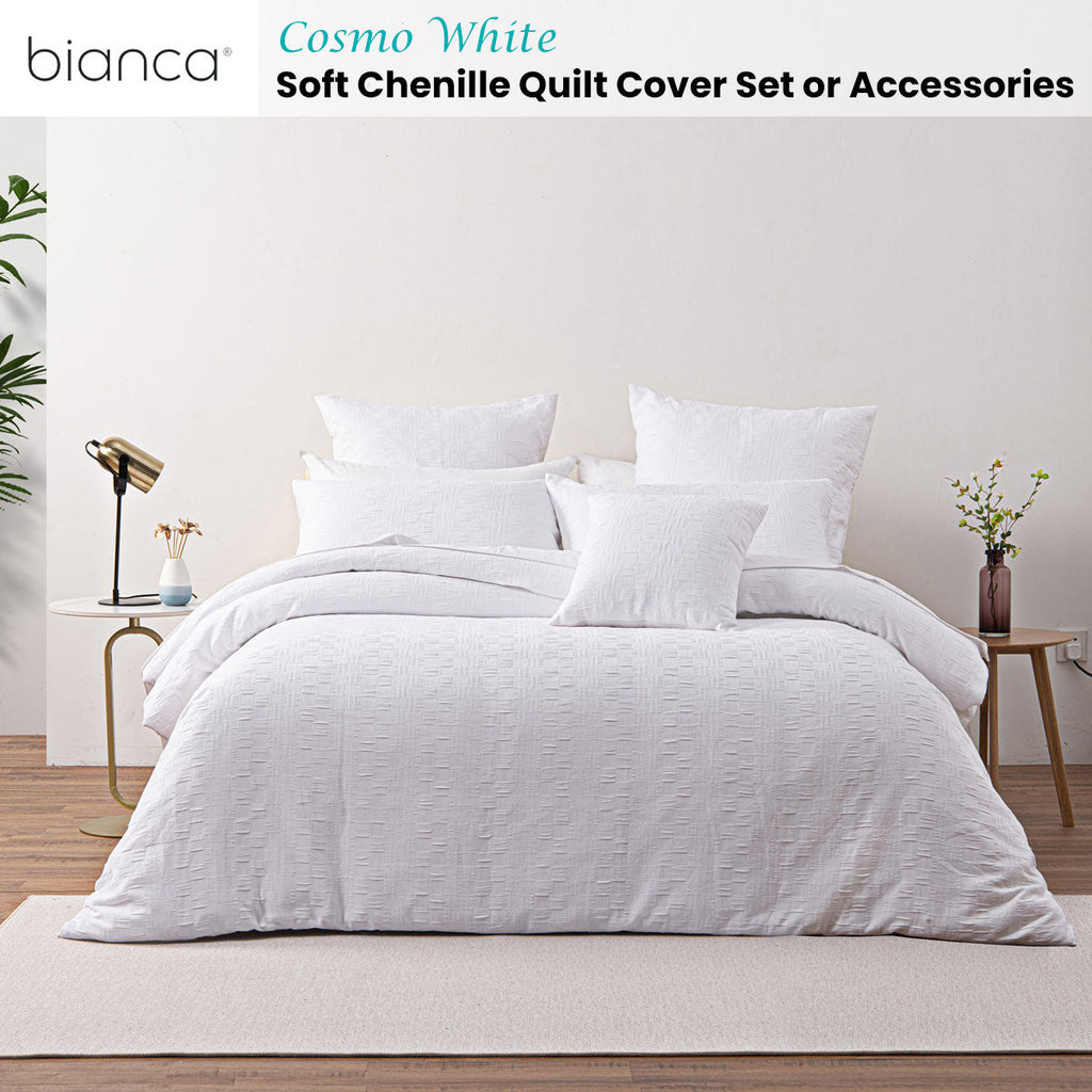 NNEDSZ Bianca Cosmo White Soft Chenille Geometric Quilt Cover Set King