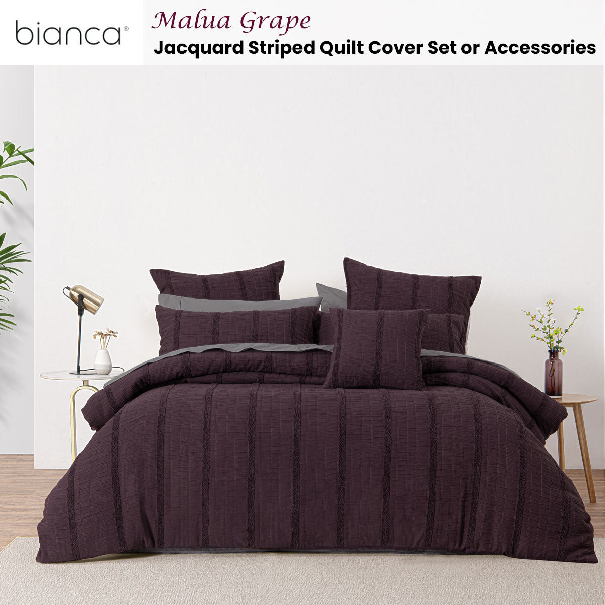 NNEDSZ Bianca Malua Grape Jacquard Striped Quilt Cover Set King