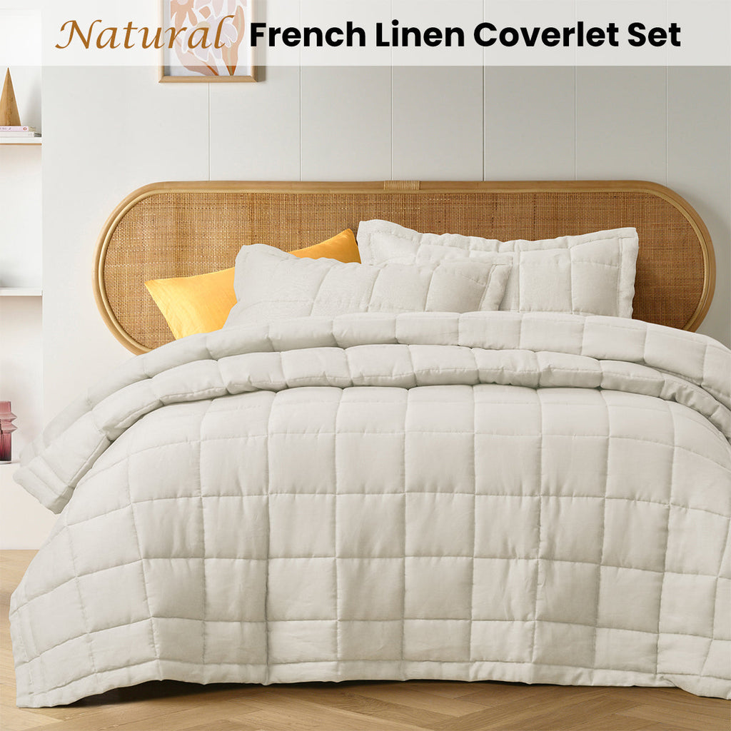 NNEDSZ Vintage Design Homewares Natural French Linen Coverlet Set King