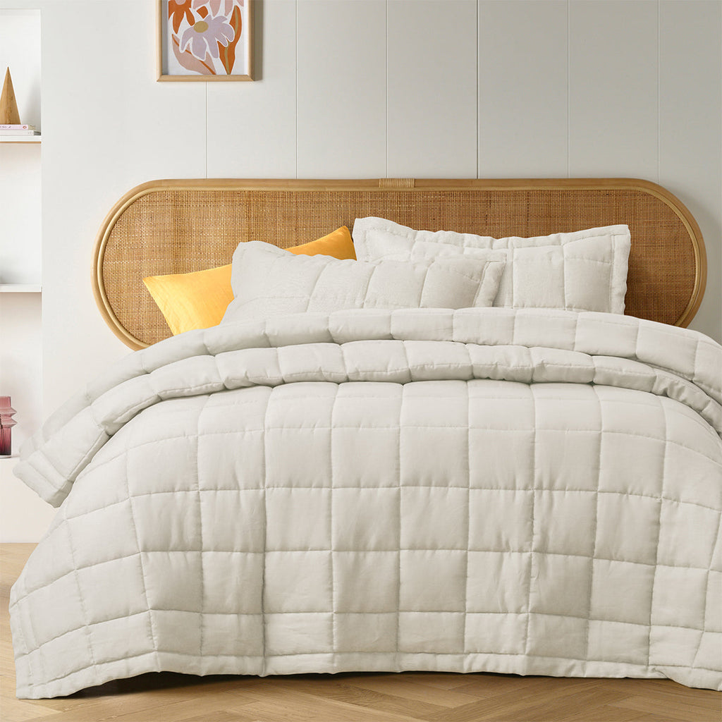 NNEDSZ Vintage Design Homewares Natural French Linen Coverlet Set Queen