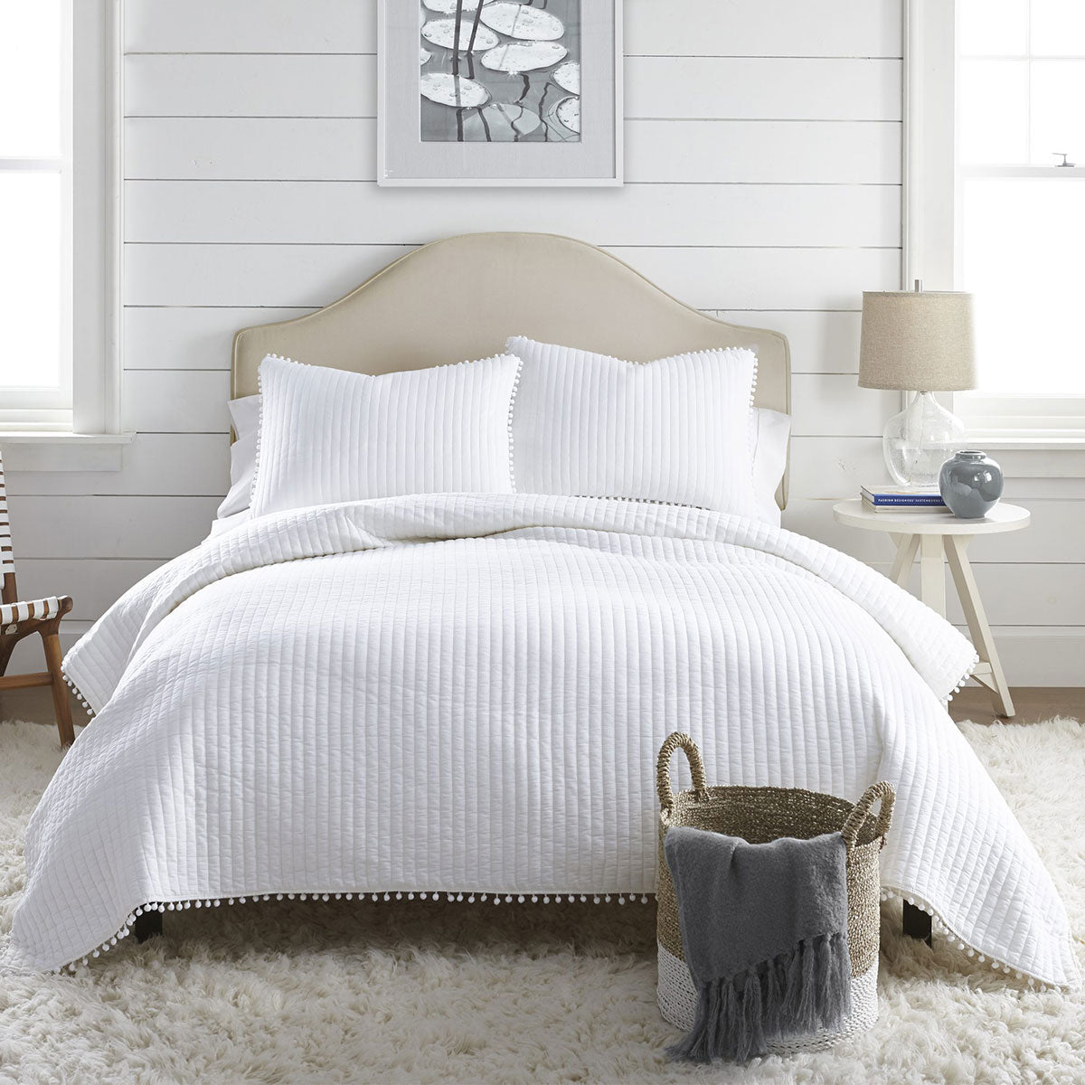 NNEDSZ Jenny Mclean Clavo Pompom White 3 Piece 100% Cotton Coverlet Set King