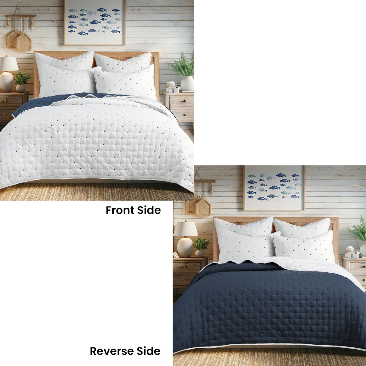 NNEDSZ Jenny Mclean Swiss Dots Blue 3 Piece Coverlet Set Queen