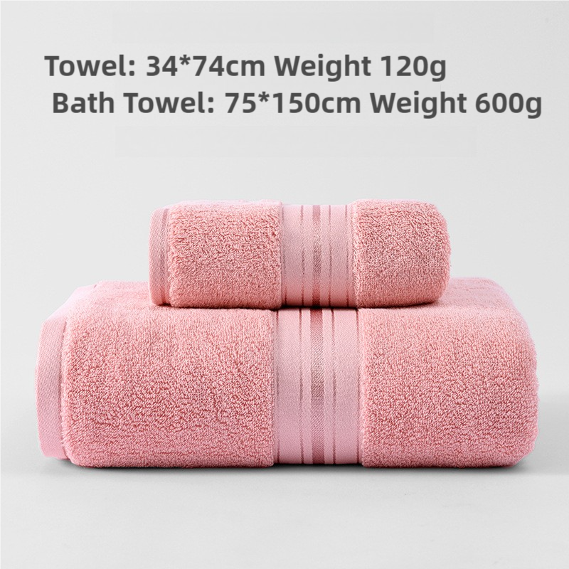 NNEDSZ Pink Luxury Cotton Towel Set(Towel + Bath Towel) - Quick Dry, Extra Thick & Absorbent, Perfect for Bath & Beach-0