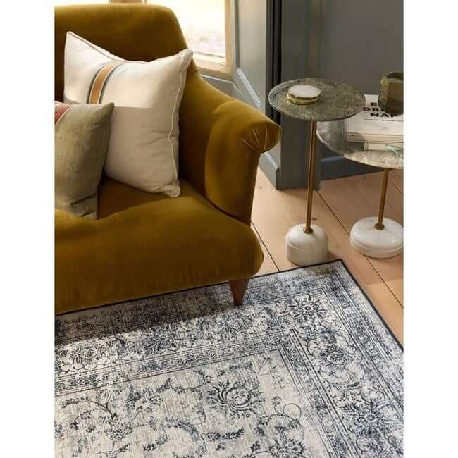 Eco-Washable Blue Rug Bordered Design