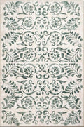 Eco-Washable Beige and Green Rug Floral Design