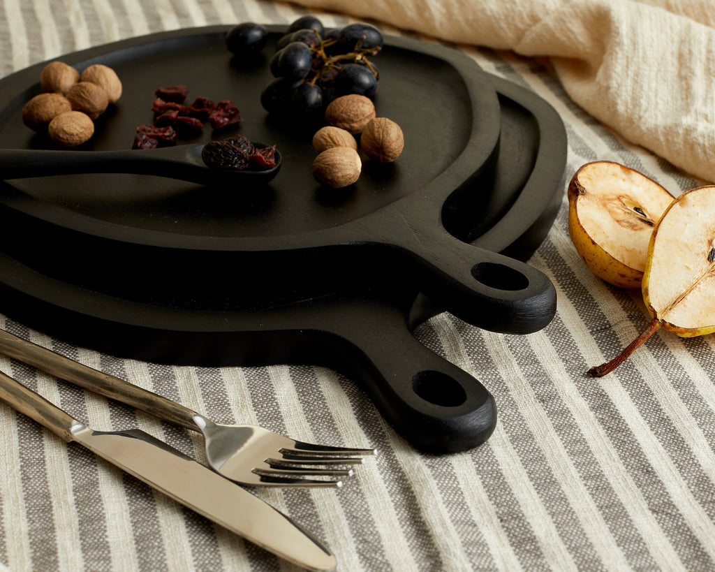 Alma Wood Round Serving Board Set Black