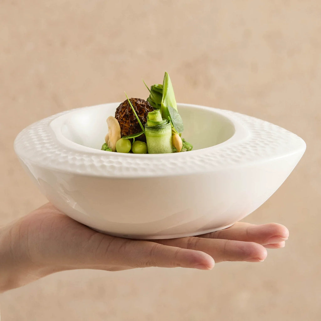 Ceramic Hammered-Edge Oval Bowl – Modern Double-Layer Serving Dish