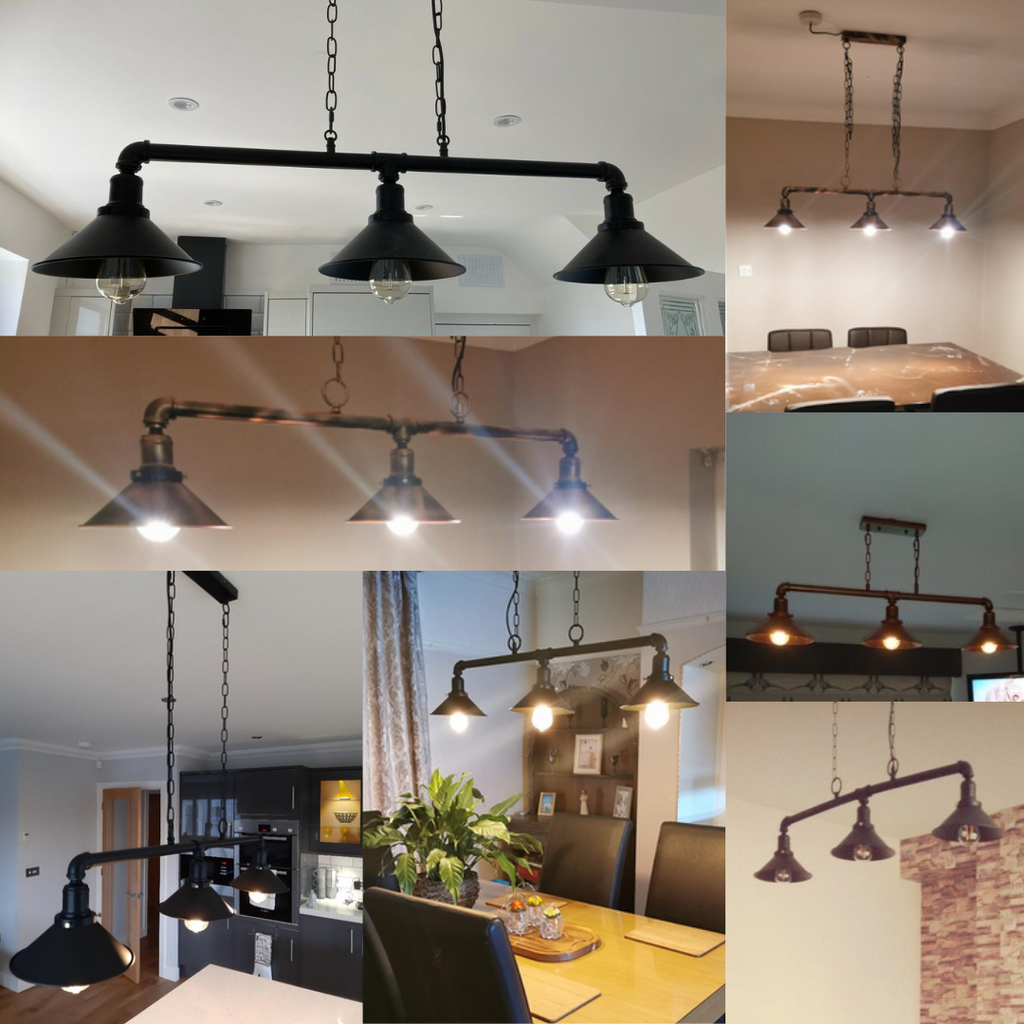 Metal Water Pipe Vintage Light Fitting 3 Lamp ~1861