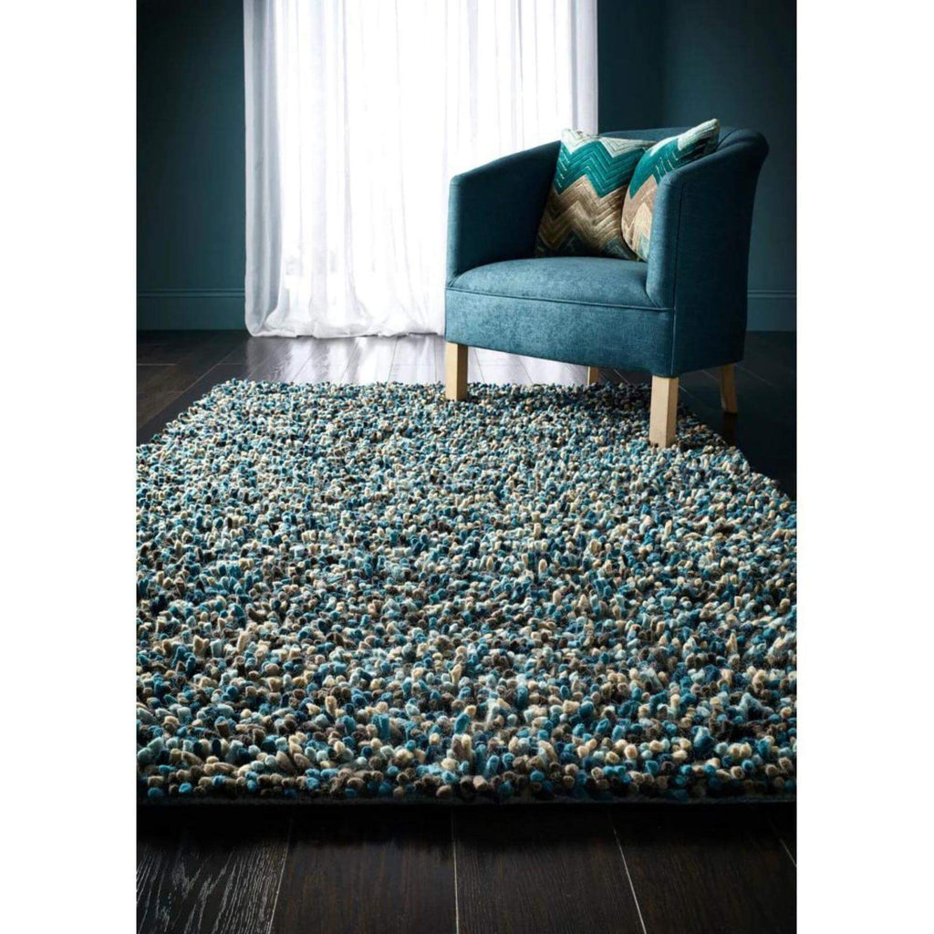 Rocks Blue Shaggy Pile Wool Rug