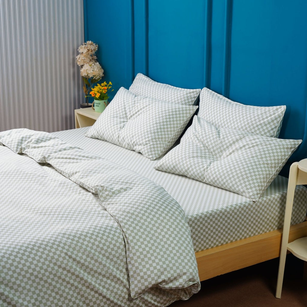 Ackly Bamboo - Sage Green Checkerboard Duvet Cover