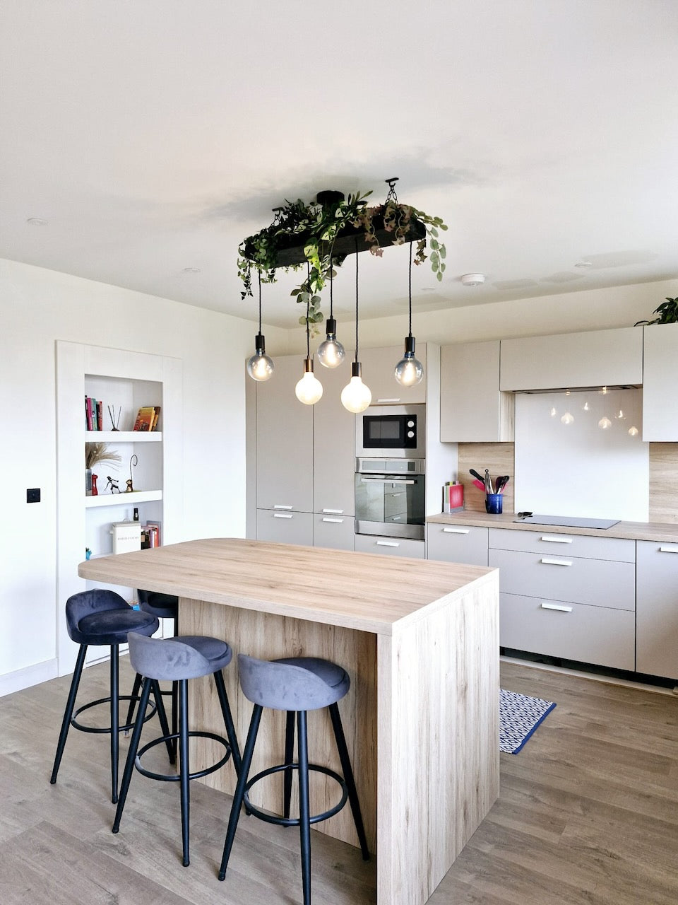 Matt Black Canopy Wooden Beam Chandelier