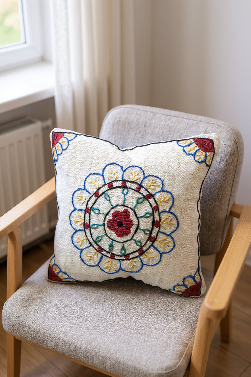 Suzani Hand Embroidered Cushion Cover - 45 x 45 cm