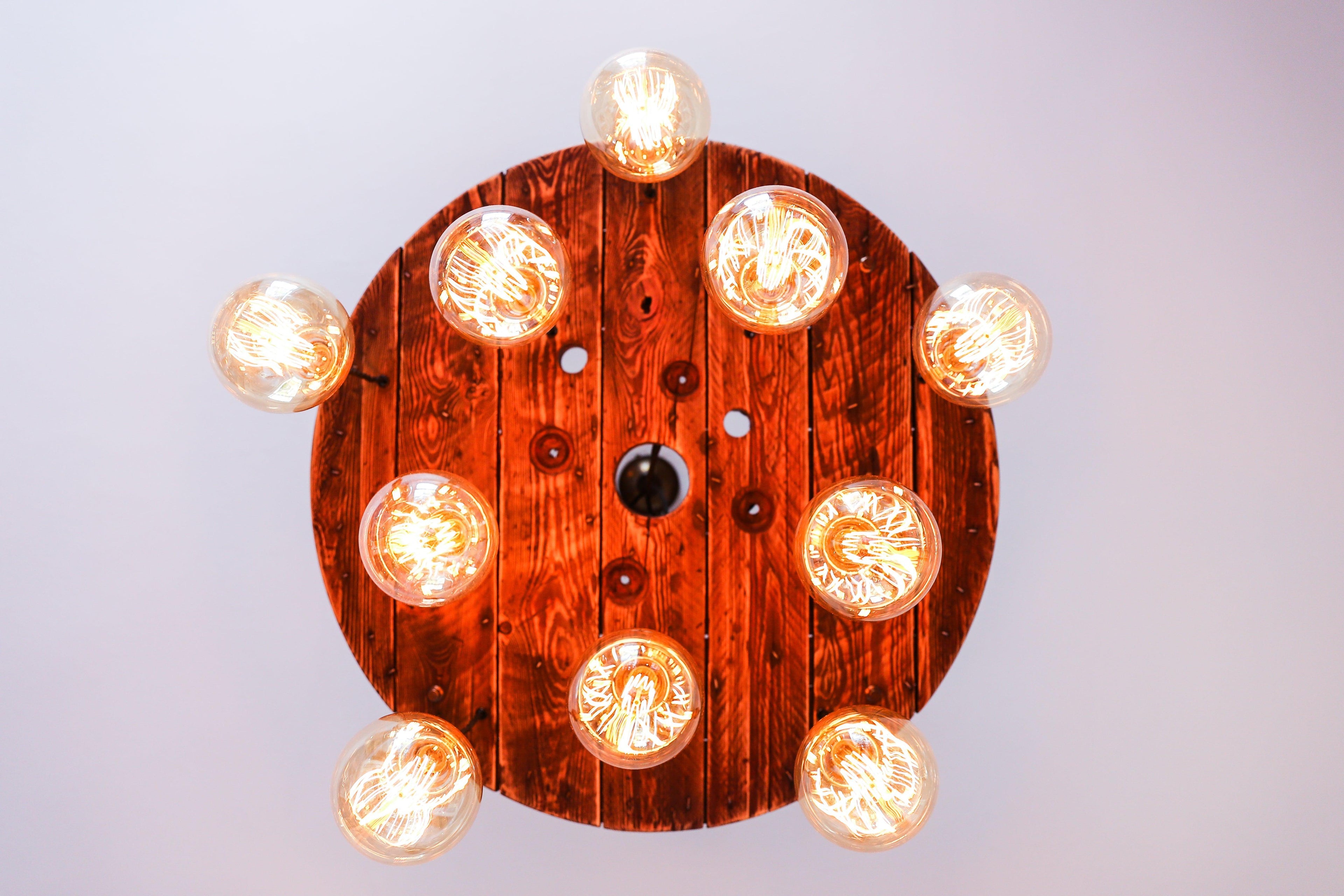 Rustic Industrial Cable Reel Cascade Chandelier
