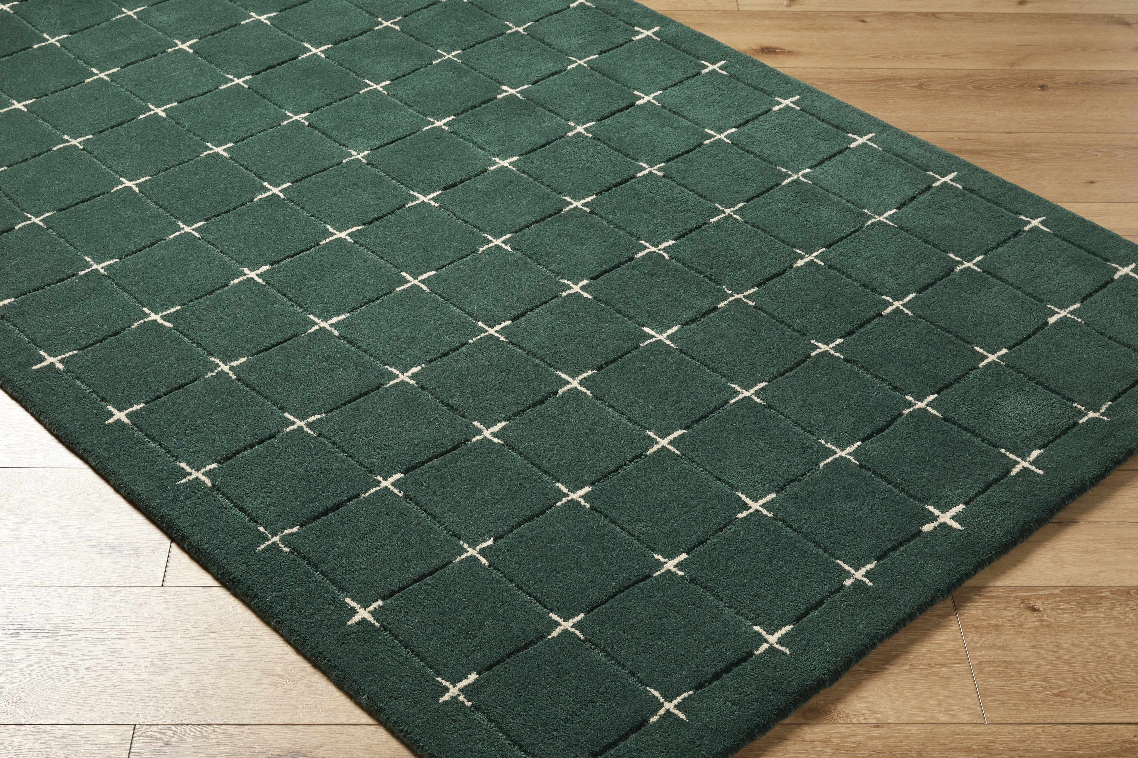 Sanvi Green Tufted Hand Tufted Wool Area Rug