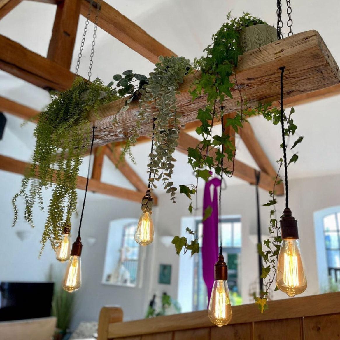 Wooden Beam Chandelier Water Resistant for Live Plant Display